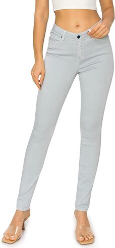 KHAKI & BLUE بنطال جينز Cali1850 النسائي الضيق المصبوغ للملابس اليومية - بنطال كاجوال ناعم وقابل للتمدد مرتفع الارتفاع ومريح in Kuwait