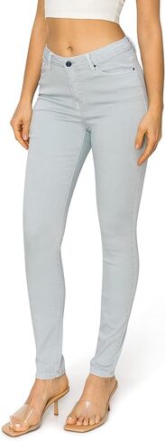 KHAKI & BLUE بنطال جينز Cali1850 النسائي الضيق المصبوغ للملابس اليومية - بنطال كاجوال ناعم وقابل للتمدد مرتفع الارتفاع ومريح in Kuwait