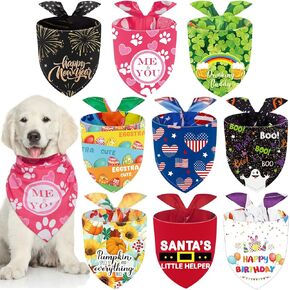 Weewooday 9 Pcs Holiday Dog Bandanas Valentine‘s Day Bandanas St' Patrick's Day Easter Scarf Adjustable Large Pet Washable Scarves for Large Dog Costume Supply(Fresh Pattern)