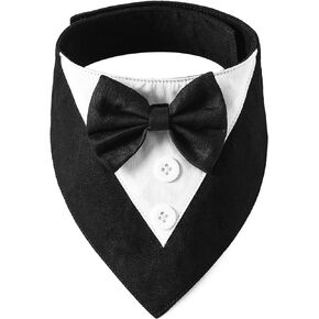 ADOGGYGO Formal Dog Tuxedo, Wedding Dog Bandana Collar with Bowtie, Adjustable Pet Birthday Wedding Tux Outfit for Medium Dogs (M, Black)