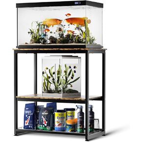 HOYRR Fish Tank Stand,Aquarium Stand,Vintage Ironwood Aquarium Stand,Three Tier Fish Tank Stand with Storage Basket,10/20 Gallon Fish Tank Stand Bearable 800 lbs,29.53" L x 15.75" W x 30.71" H(black in Kuwait