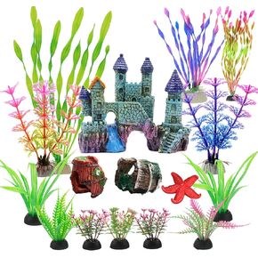 EVIWILL 16 Pieces Aquarium Decorations Coral Castle Fish Tank Decorations Accessories Betta Fish Cave Hideout Barrel Plastic Plants Artificial Starfish Ornament Anemone Multi-colored MJ210420 in Saudi Arabia