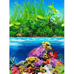 ELEBOX Fish Backgrounds Paper Double Sides Aquarium Background Picture, Colorful Fish Tank Background 16"x 40"