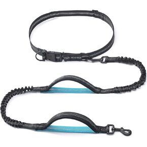 iYoShop Retractable Hands Free Dog Leash – Dual Handle Bungee Waist Leash for Small Medium and Large Large Dogs (Medium/Large, 25-150 lbs, Black)