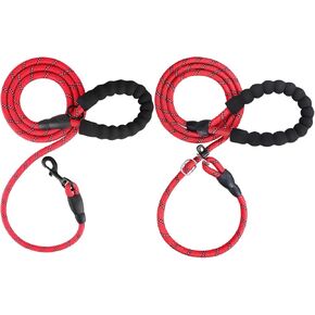 ANIEVIER 6 ft Slip Lead and Rope Basic Dog Leash Set | Reflective Strong Rope | Soft Padded Handle | 3/8 Inch Thick for Small Medium Dogs | Black
