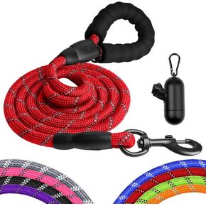 Perperqer Dog Leash Heavy Duty,4/5/6 FT Dog leashes for Medium Puppy Small Large Breed Dogs with Comfortable Handle, Reflective Rope Pet Leash for Night Walking with Poop Bag Holder,Black,1/2 inch