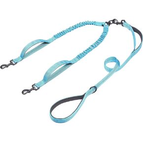 iYoShop Double Dog Leash with Three Extra Traffic Handles, 360 Swivel No Tangle Dual Dog Walking Leash, Comfortable Shock Absorbing Reflective Bungee for Two Dogs(15-120 lbs, Black)
