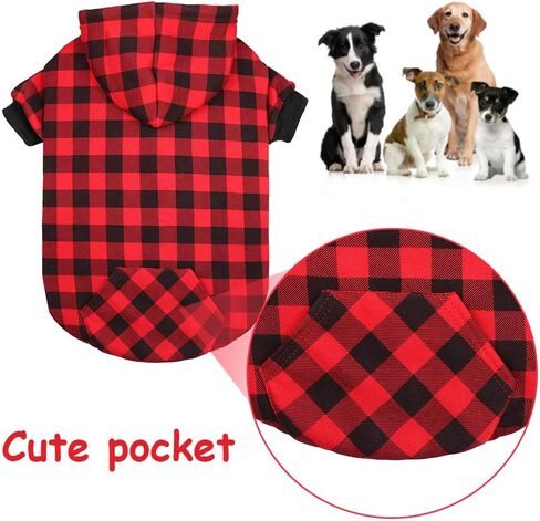 Red Plaid Dog Hoodie Sweater for Dogs Pet Clothes with Hat and Pocket（XL） in Kuwait