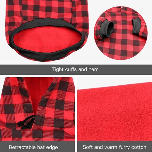 Red Plaid Dog Hoodie Sweater for Dogs Pet Clothes with Hat and Pocket（XL） in Kuwait
