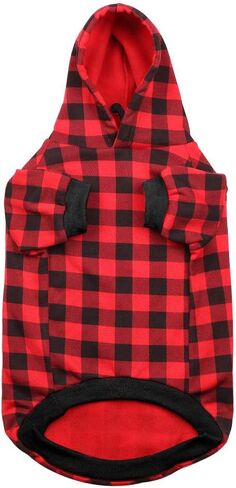Red Plaid Dog Hoodie Sweater for Dogs Pet Clothes with Hat and Pocket（XL） in Kuwait