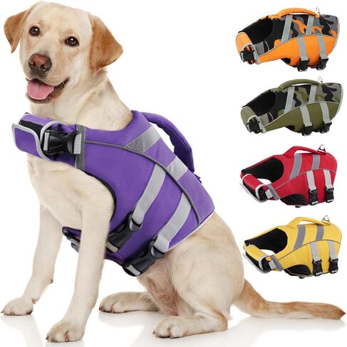 Kuoser Reflective Dog Life Jacket, Dog Life Vest for Swimming Boating in Kuwait