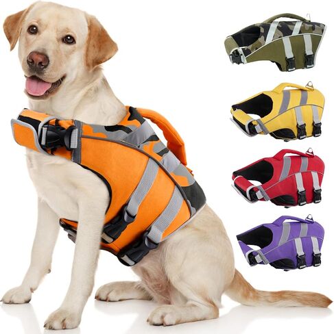 Kuoser Reflective Dog Life Jacket, Dog Life Vest for Swimming Boating in Kuwait