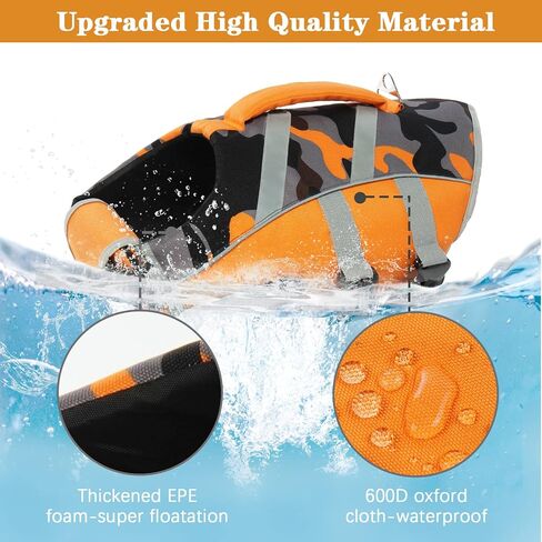 Kuoser Reflective Dog Life Jacket, Dog Life Vest for Swimming Boating in Kuwait