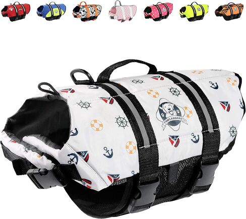 Dog Life Jacket - Swimming Vest for Dogs, Adjustable, Reflective, Comfortable, Multiple Colors, Patterns, XX-Small to Extra Large Dog Swim Vest with Handle (Red, Large) in Saudi Arabia