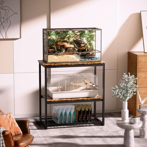 HOYRR Fish Tank Stand,Aquarium Stand,Vintage Ironwood Aquarium Stand,Three Tier Fish Tank Stand with Storage Basket,10/20 Gallon Fish Tank Stand Bearable 800 lbs,29.53" L x 15.75" W x 30.71" H(black in Kuwait