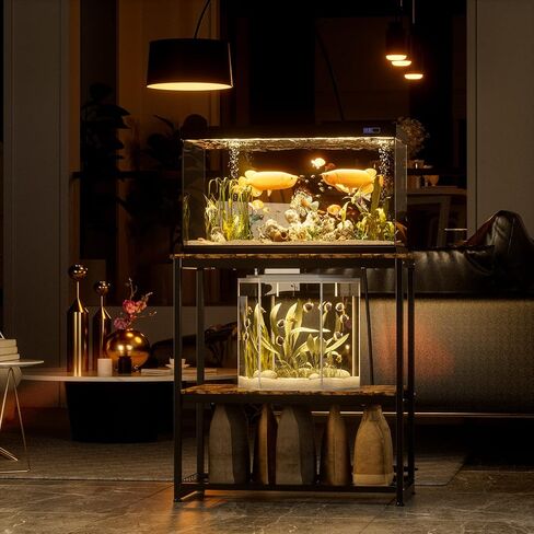 HOYRR Fish Tank Stand,Aquarium Stand,Vintage Ironwood Aquarium Stand,Three Tier Fish Tank Stand with Storage Basket,10/20 Gallon Fish Tank Stand Bearable 800 lbs,29.53" L x 15.75" W x 30.71" H(black in Kuwait