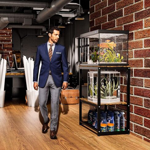 HOYRR Fish Tank Stand,Aquarium Stand,Vintage Ironwood Aquarium Stand,Three Tier Fish Tank Stand with Storage Basket,10/20 Gallon Fish Tank Stand Bearable 800 lbs,29.53" L x 15.75" W x 30.71" H(black in Kuwait