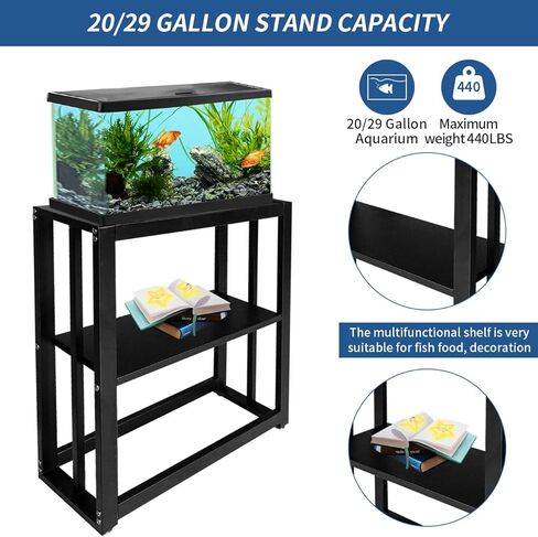 حامل حوض أسماك Fizgot سعة 20 جالونًا، حامل حوض أسماك معدني مزدوج الطبقة مع مساحة تخزين، 24.8 بوصة × 9.45 بوصة × 29.5 بوصة، حامل خزان زواحف مربي (أسود) in Kuwait