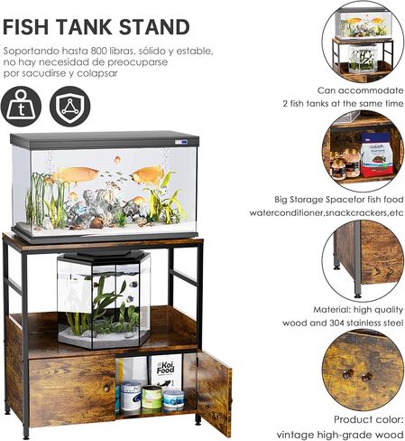 HOYRR Fish Tank Stand,Aquarium Stand,Three Tier Fish Tank Stand with Double door magnetic cabinet,10/20 Gallon Fish Tank Stand Bearable 1200 lbs,29.53" L x 15.75" W x 30.71" H in Kuwait