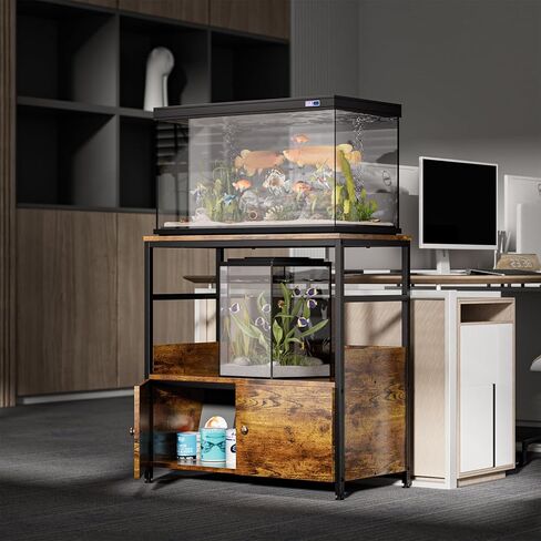 HOYRR Fish Tank Stand,Aquarium Stand,Three Tier Fish Tank Stand with Double door magnetic cabinet,10/20 Gallon Fish Tank Stand Bearable 1200 lbs,29.53" L x 15.75" W x 30.71" H in Kuwait