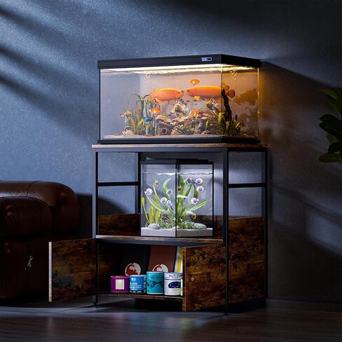 HOYRR Fish Tank Stand,Aquarium Stand,Three Tier Fish Tank Stand with Double door magnetic cabinet,10/20 Gallon Fish Tank Stand Bearable 1200 lbs,29.53" L x 15.75" W x 30.71" H in Kuwait