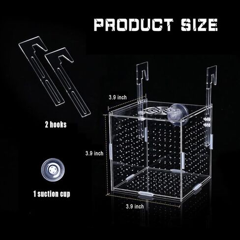 صندوق تربية الأسماك الأكريليك، صندوق عزل تربية حوض السمك، صندوق تربية الأسماك الشفاف لخزان الأسماك، حاضنة التفريخ لأسماك الروبيان جوبي كلوونفيش الصغيرة (3.9 * 3.9 * 3.9 بوصة) in Kuwait