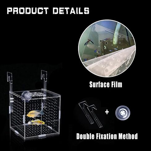 صندوق تربية الأسماك الأكريليك، صندوق عزل تربية حوض السمك، صندوق تربية الأسماك الشفاف لخزان الأسماك، حاضنة التفريخ لأسماك الروبيان جوبي كلوونفيش الصغيرة (3.9 * 3.9 * 3.9 بوصة) in Kuwait