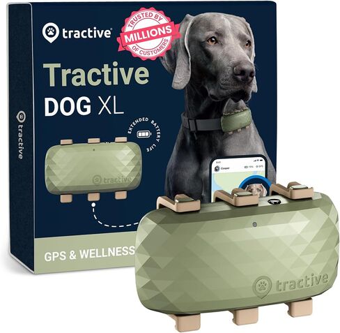 Tractive XL GPS Tracker ومراقبة الصحة للكلاب (50 رطلاً +) - جهاز تعقب موقع GPS للحيوانات الأليفة الرائد في السوق | تنبيهات العافية والهروب | مقاوم للماء | يعمل مع أي طوق (إصدار المغامرة) in Kuwait