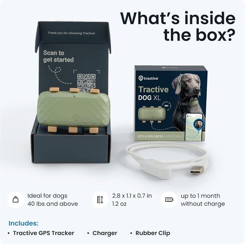 Tractive XL GPS Tracker ومراقبة الصحة للكلاب (50 رطلاً +) - جهاز تعقب موقع GPS للحيوانات الأليفة الرائد في السوق | تنبيهات العافية والهروب | مقاوم للماء | يعمل مع أي طوق (إصدار المغامرة) in Kuwait