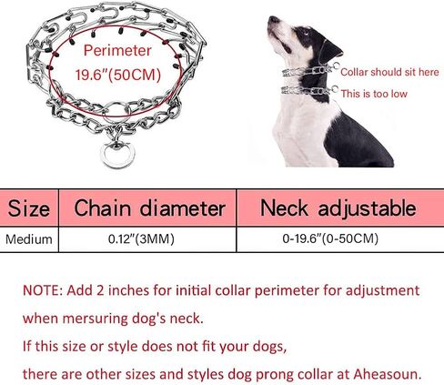 Prong Collars for Dogs, No Pull Dog Collar, Dog Training Collar for Large Medium Small Dogs, Stainless Steel Adjustable with Comfort Rubber Tips (Large, 4.0mm, 23.6-Inch) in Kuwait