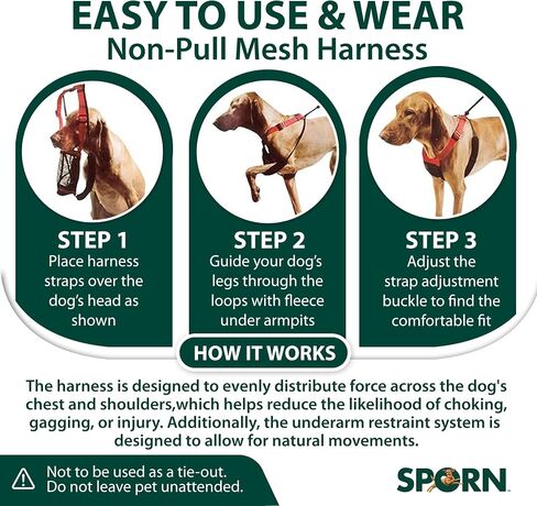 Sporn No Pull Dog Harness, Durable Nylon Mesh Harness for Large Dogs, No Choke Design, Padded Restraint Sleeves, Adjustable Fit, Easy On/Off, Large/XL for Extra Large Breeds, Black in Kuwait