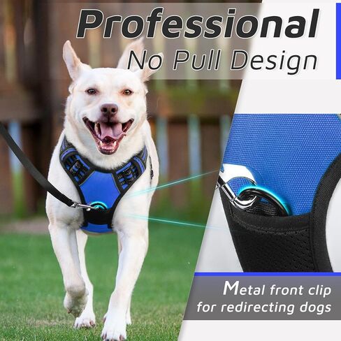 إيجلو سرج للكلاب الكبيرة بدون سحب، حزام مشي للكلاب بمشبك امامي مع سترة مبطنة ناعمة عاكسة قابلة للتعديل ومقبض سهل التحكم، سرج للحيوانات الاليفة لا يسبب الاختناق مع حلقتين معدنيتين، اسود، مقاس L in Kuwait
