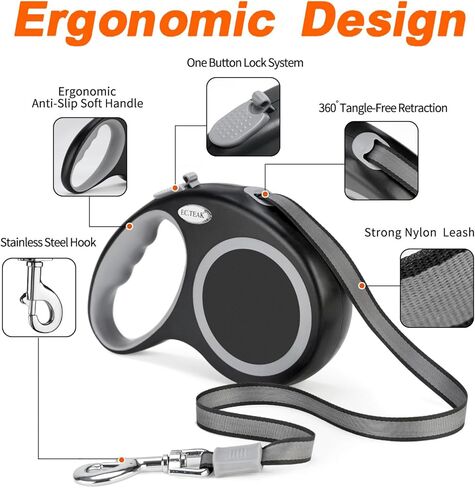مقود الكلب القابل للسحب من EC.TEAK، مقود المشي للكلاب بطول 26 قدمًا للكلاب المتوسطة والكبيرة التي يصل وزنها إلى 110 رطل، زر واحد للكسر والقفل، شديد التحمل ولا يتشابك in Kuwait