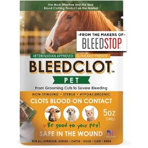 BleedClot Pet First Aid Blood Clotting Powder | The Best for All Animals to Stop Bleeding, Guaranteed | for Minor Cuts and Severe Arterial Bleeding | from The Makers of BleedStop (4 Pouches (0.5 oz))