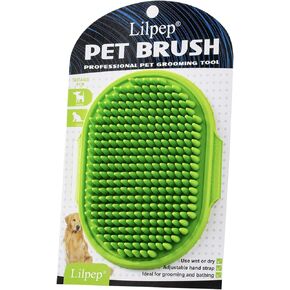 Dog Grooming Brush, Lilpep Pet Shampoo Bath Brush Soothing Massage Rubber Comb with Adjustable Ring Handle for Long Short Haired Dogs and Cats (Blue+Green, pack of 2)