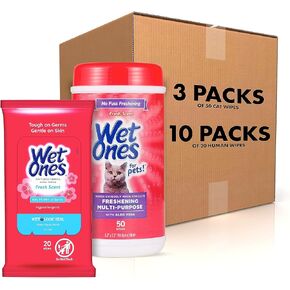 Wet Ones for Pets Freshening Multipurpose Wipes for Cats With Aloe Vera |Easy to Use Cat Cleaning Wipes, Freshening Cat Grooming Wipes for Pet Grooming in Fresh Scent|100 ct Pouch Cat Wipes|12-Pack