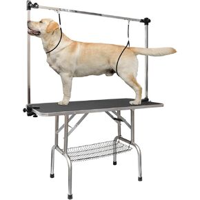 LOVMOR Dog Grooming Table,Adjustable Home Pet Grooming Tables with Arm/Noose/Mesh Tray, Black, ‎46''*24''*29.3'' in Kuwait