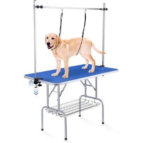 طاولة العناية بالكلاب/الحيوانات الأليفة من يونوفيفي قابلة للطي بارتفاع قابل للتعديل - طاولة العناية بالكلاب المحمولة مقاس 91.44 سم مع فتحة ذراع وصينية شبكية، سعة قصوى تصل إلى 300 رطل (أسود داكن) in Kuwait