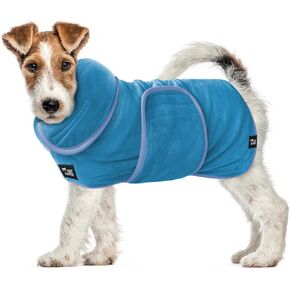 Tuff Pupper Fast Drying Dog Bath Robe | 800 GSM Plush Dog Towel Bathrobe/Dressing Gown | Super Absorbent Pet/Puppy Bathrobe | Adjustable Hood & Belly Strap | Super Soft | Fast Drying (XXXL, Blue)