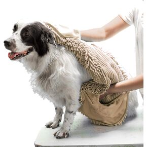 Tuff Pupper Quick Dry Towel for Dogs | Ultra Absorbent Microfiber Shammy | Extra Large 35x15 Size Dog Bath Towel | Comfortable Hand Pockets | Indoor Outdoor Use | Durable Material | Machine Washable