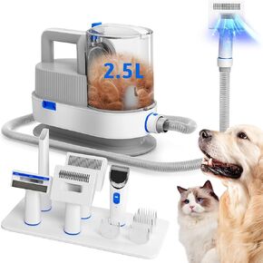 مجموعة العناية بالكلاب من دالاران، مكنسة كهربائية للعناية بالكلاب وفرشاة للكلاب لتساقط الشعر مع 5 أدوات للعناية بالكلاب، كوب غبار بسعة كبيرة 2.5 لتر، مزيل شعر الكلاب منخفض الضوضاء، مستلزمات العناية بالحيوانات الأليفة in Kuwait