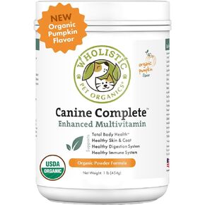 Wholistic Pet Organics Canine Complete: Organic Pumpkin Supplement for Dogs 2lb - Pumpkin Powder for Dogs - Fiber Supplement for Dogs - USDA Certified Organic - Supports Digestion, Heart & Gut Health