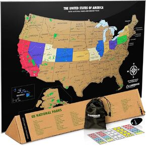 Landmass Scratch Off World Map 17"x24" - Deluxe Travel Tracker with Country Flags - Gift for Travelers & Adventure Seekers - Interactive, Personalized Memory Keeper Scratch Map