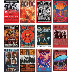 ملصقات Woonkit Vintage Rock Band للغرفة الجمالية، 70s 80s 90s ريترو موسيقى غرفة نوم ديكور جدار الفن، ملصق الحفلة الموسيقية الجدار ملصقة، مطبوعات غلاف ألبوم الموسيقى القديمة (12 مجموعة أ، 7.8 × 11.8 بوصة)