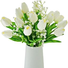 Mandy's 20pcs White Flowers Artificial Tulip Silk Flowers 13.5" in Bulk Home Kitchen Wedding Decorations in Kuwait