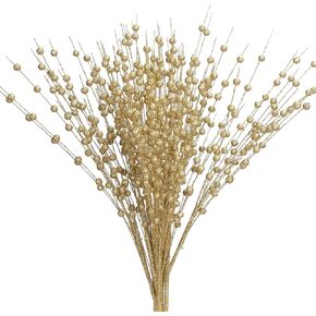 GREENTIME 10 Pack Silver Artificial Glitter Berry Stem Ornaments 15.7 Inches Fake Christmas Picks Decorative Glitter Sticks for Christmas Tree DIY Wreath Crafts Gift Fireplace Holiday Home Decor