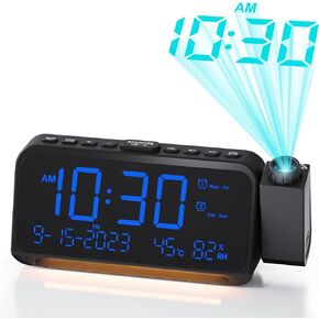 Roxicosly Projection Alarm Clock for Bedroom | Projects Time on Wall Ceiling | Ultra Clear Large Numbers for Poor Eyesight | No Blurry Image, Easy to Read Dimmable Display | Rotatable Projector
