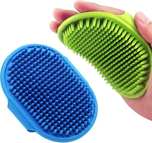 Dog Grooming Brush, Lilpep Pet Shampoo Bath Brush Soothing Massage Rubber Comb with Adjustable Ring Handle for Long Short Haired Dogs and Cats (Blue+Green, pack of 2) in Saudi Arabia
