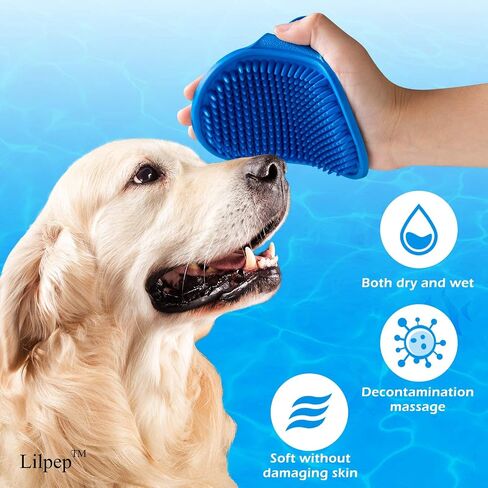 Dog Grooming Brush, Lilpep Pet Shampoo Bath Brush Soothing Massage Rubber Comb with Adjustable Ring Handle for Long Short Haired Dogs and Cats (Blue+Green, pack of 2) in Saudi Arabia