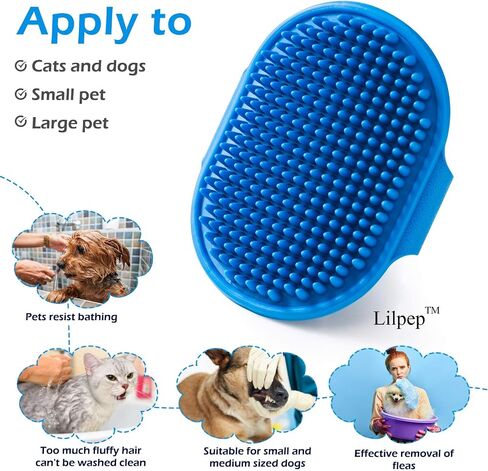 Dog Grooming Brush, Lilpep Pet Shampoo Bath Brush Soothing Massage Rubber Comb with Adjustable Ring Handle for Long Short Haired Dogs and Cats (Blue+Green, pack of 2) in Saudi Arabia